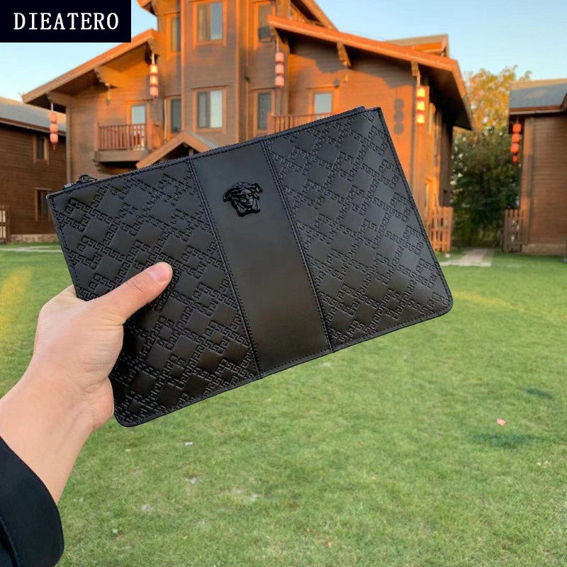 Medusa's new leather handbag men's first layer cowhide clutch envelope bag tide youth casual men's hand bag clip bag