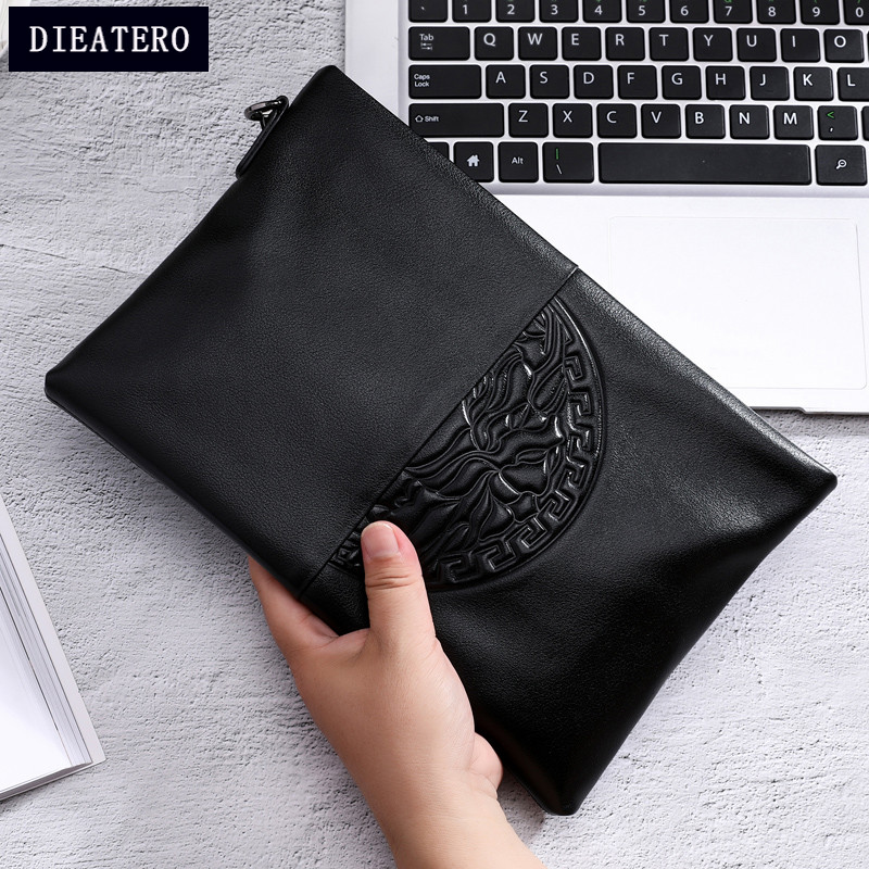 New Hand Grab Envelope Bag Youth Leather Casual Zipper Bag Handbag Men's Leather Mobile Phone Men's Clutch Bag
