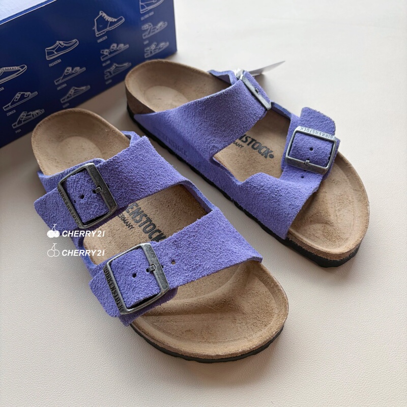 Birkenstock 26 Early Autumn White and Purple Birkenstock Slippers