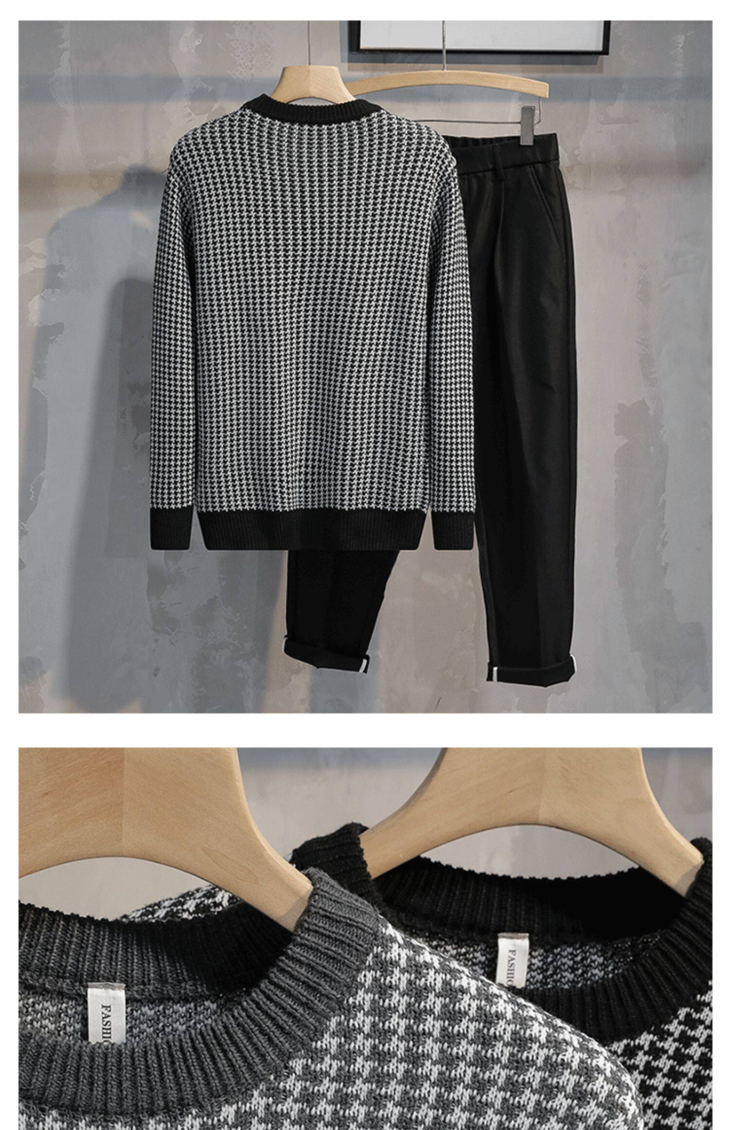 Мужской демисезонный трикотажный свитер с круглым воротником, приталенный лонгслив, шорты, увеличенная толщина                    