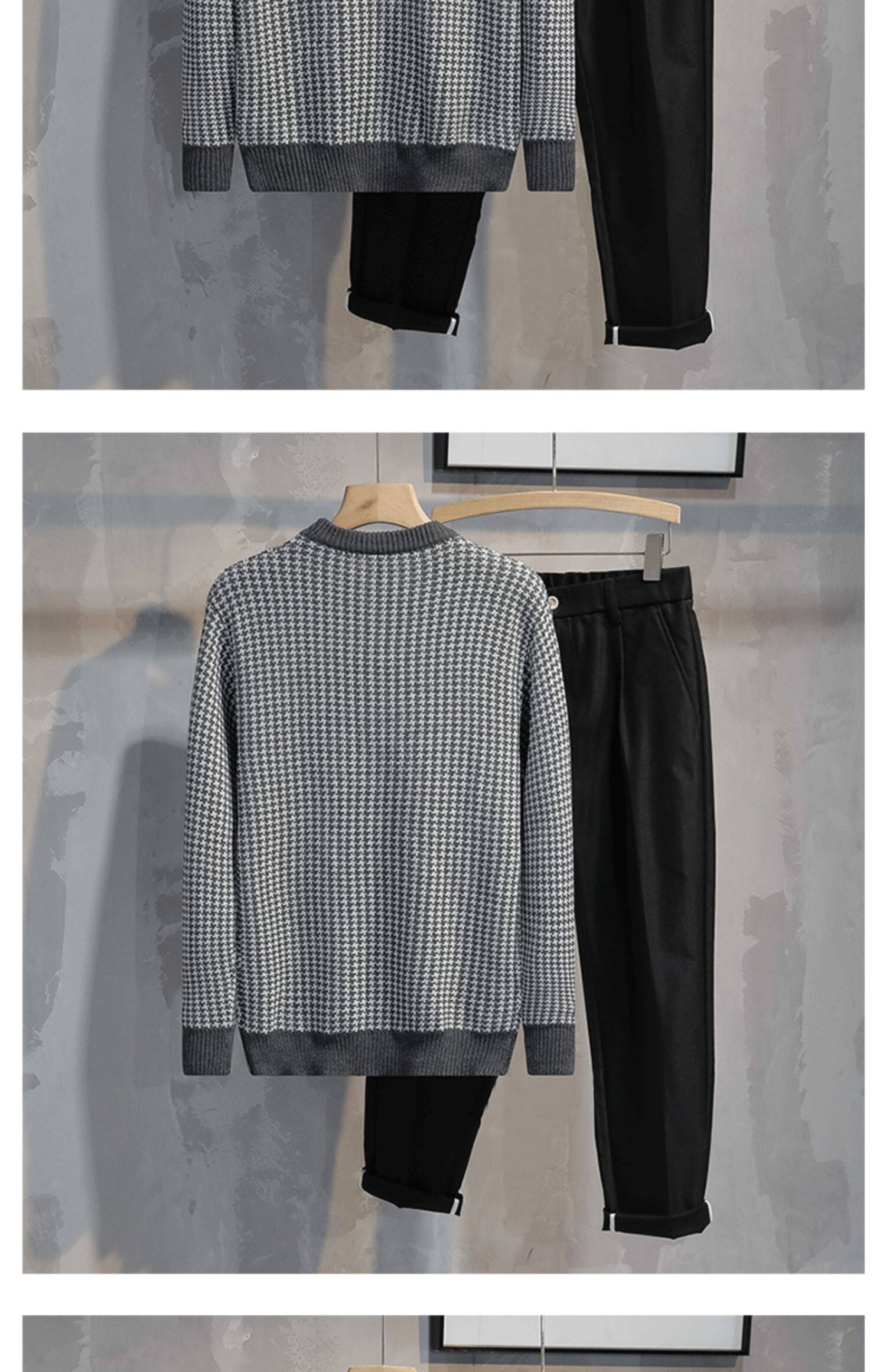 Мужской демисезонный трикотажный свитер с круглым воротником, приталенный лонгслив, шорты, увеличенная толщина                    