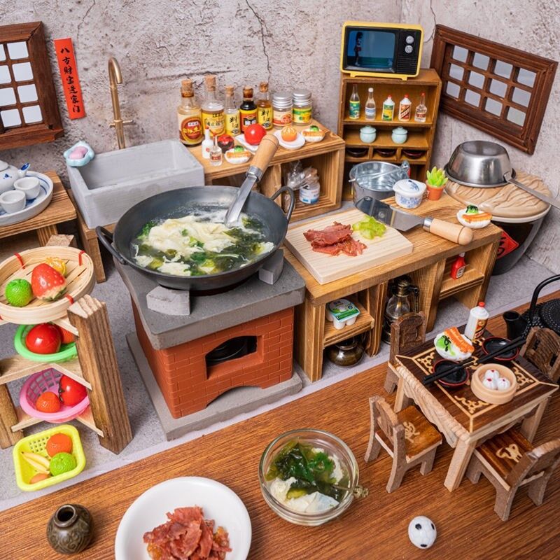 Mini Kitchen Children's Farm Stove Miniature Real Version Breakfast Tableware Pot Net Red Play House Toys