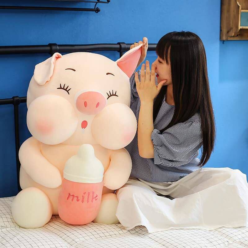 Baby bottle pig doll car doll pillow boy sleeping pink piggy office super soft large toot pig