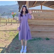 Summer 2020 The new very fairy French style x medium length collection waist display slim purple V collar short sleeve dress skirt woman dress