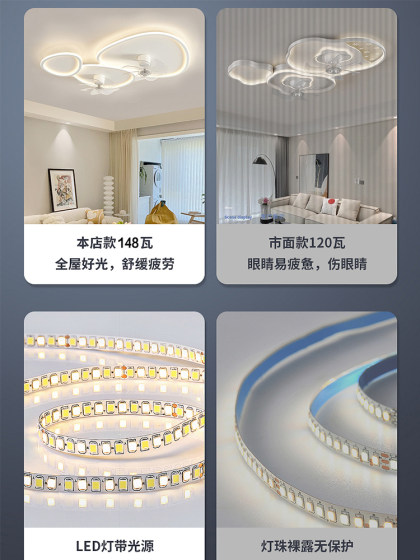 Fan Lamp, Ceiling Lamp, Living Room Lamp with Fan Integrated, Zhongshan Lighting, Modern Simple Eye Protection Cloud Bedroom Main Light