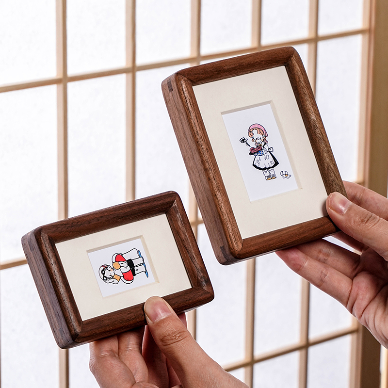 Solid Wood Walnut-Colored Mortise and Tenon Photo Frame 4inch Photo Frame for Id Photos 3inch Mini Tabletop Children's Ornament