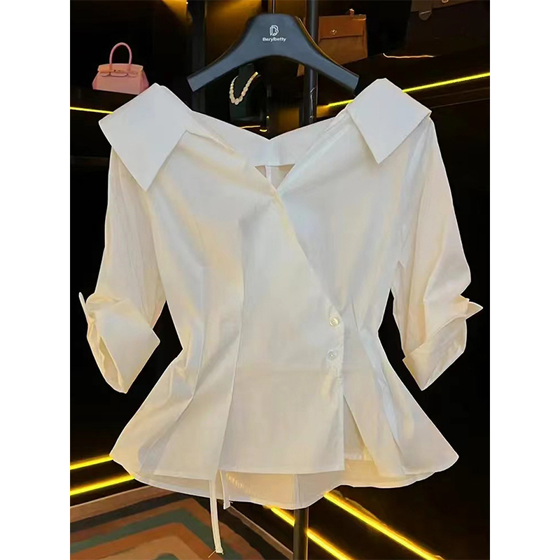 Turn-Down Collar Short-Sleeve Irregular Shirt for Women 2026 New Popular Summer Base Shirt High-End European Style Trendy Top Turn-Down Collar Short-Sleeve Irregular Shirt for Women 2026 New Popular Summer Base Shirt High-End European Style Trendy Top