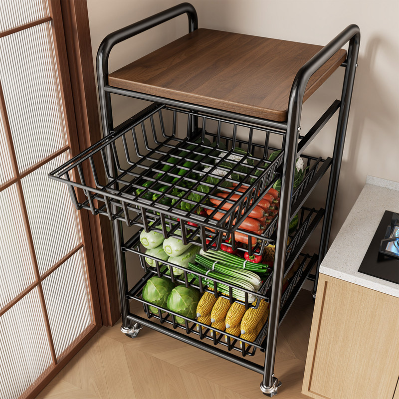Kitchen Storage Rack, Floor-Standing, Multi-Functional, Fruit and Vegetable Basket, Pull-Out, Multi-Layer, Gap-Filling Storage Rack for Onions, Ginger, and Garlic