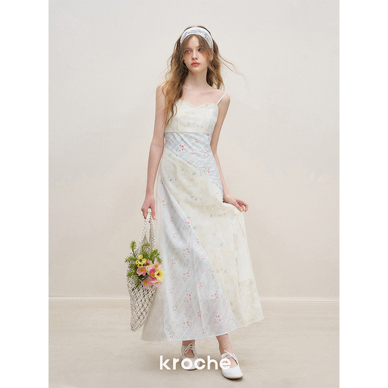 KROCHE レース Vネック フラワー ワンピース KR9001