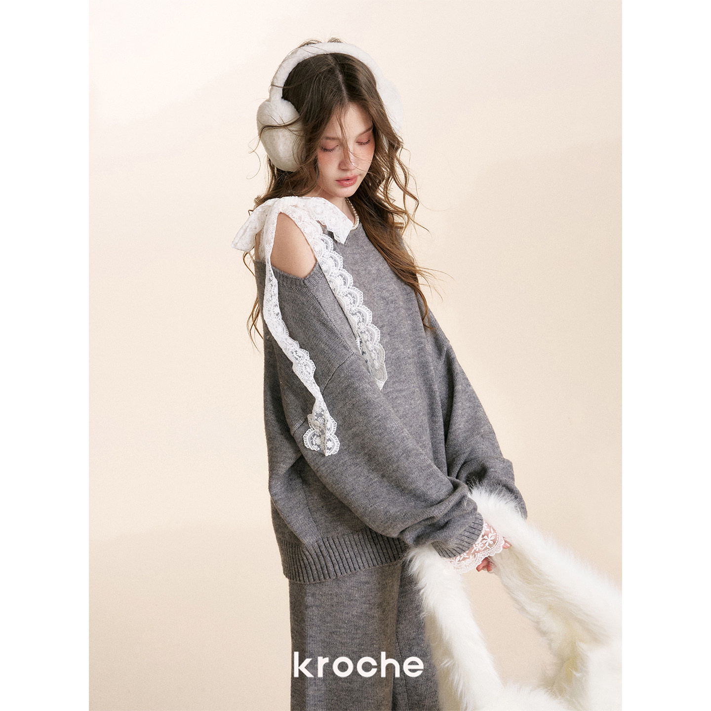 KROCHE レース アシンメトリー ワイド セットアップ