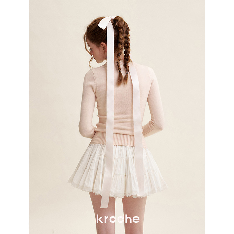 KROCHE リボン レース Vネック ニット KB5017