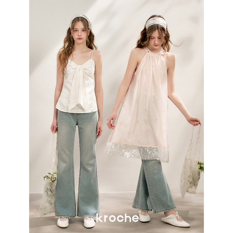 KROCHE レース デニム ハイウエスト デニムパンツ KN2003