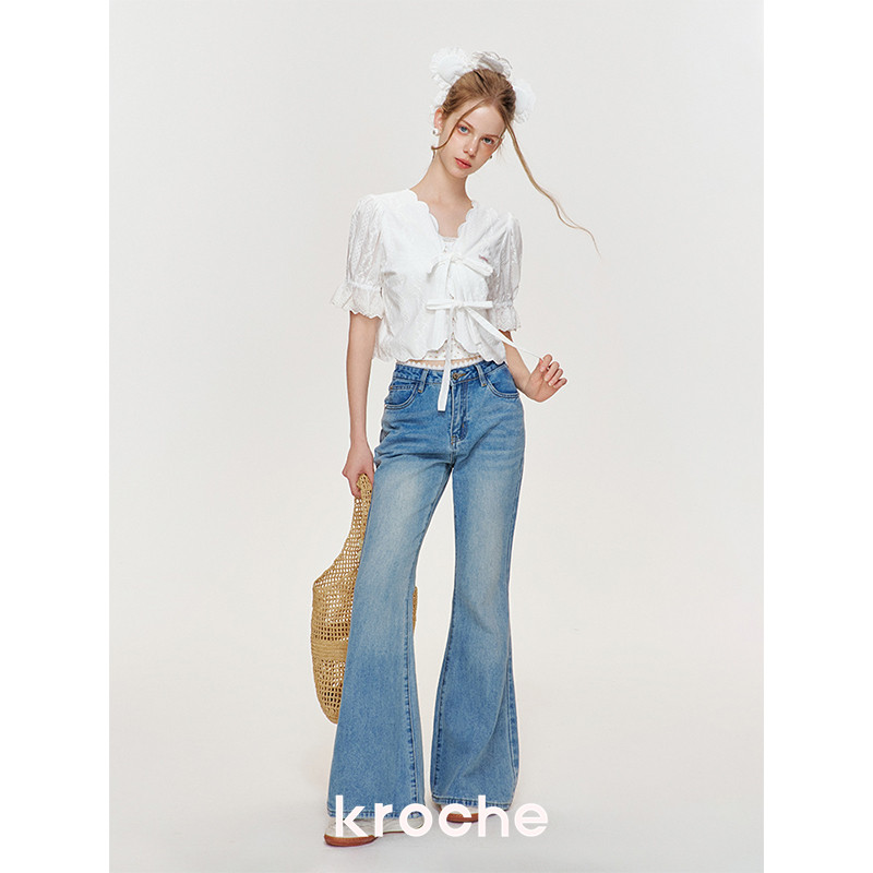 KROCHE 透かし編み デニム ハイウエスト デニムパンツ KB4204