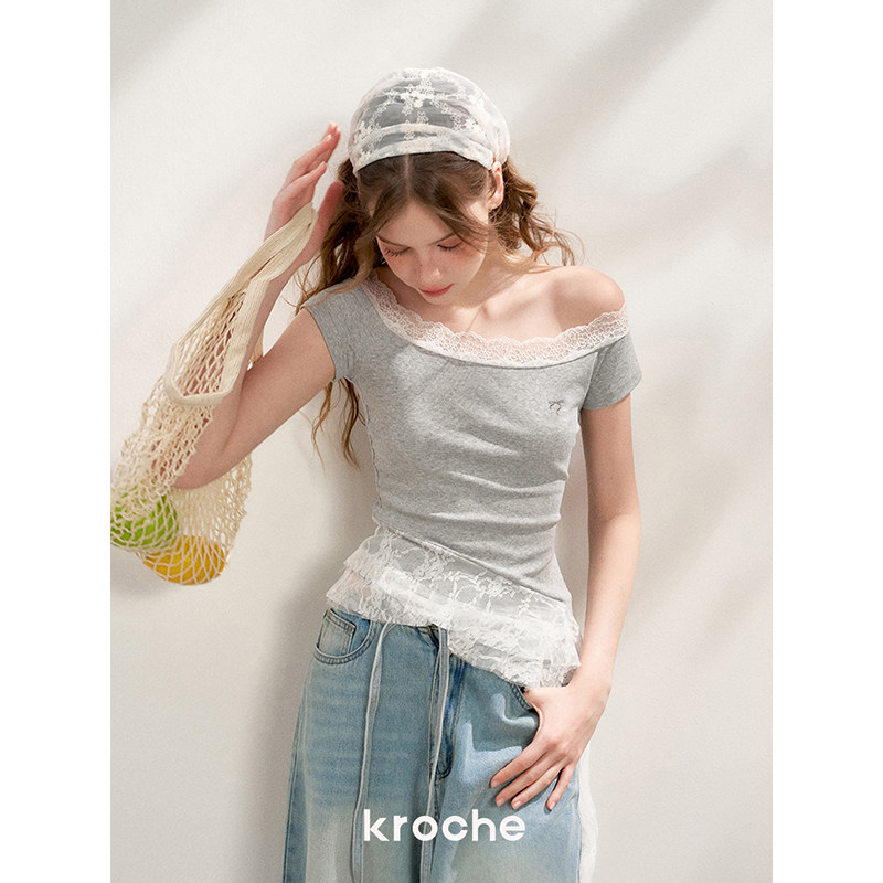KROCHE レース フリル 半袖 Tシャツ KEC7006