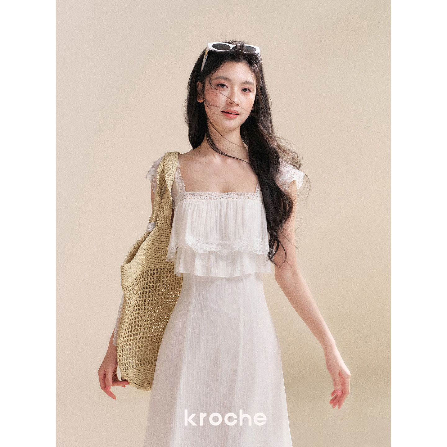 KROCHE レース フリル ワンピース KR4074