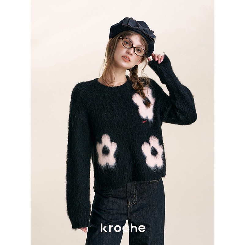 KROCHE フラワー ジャカード 長袖 ニット KB4537