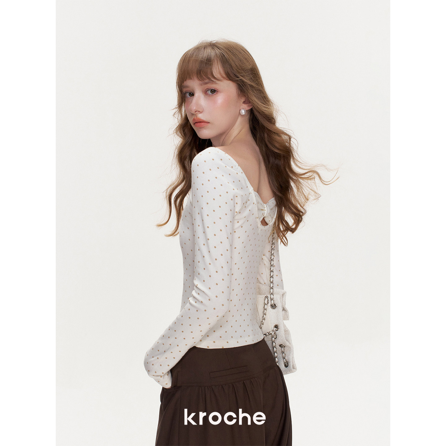 KROCHE リボン レース 透かし編み 長袖 Tシャツ KP8101