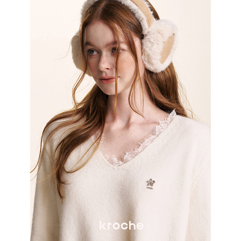 KROCHE レース Vネック 長袖 セットアップ KB4560