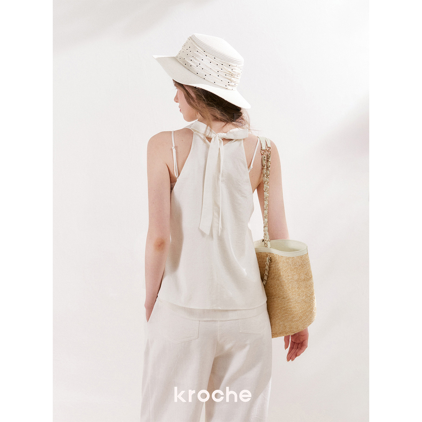 KROCHE リボン ホルターネック ストレート セットアップ