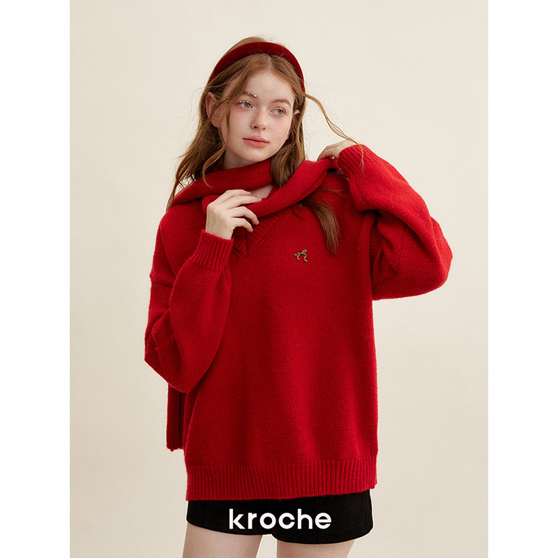 KROCHE リボン Vネック ニット KB4613