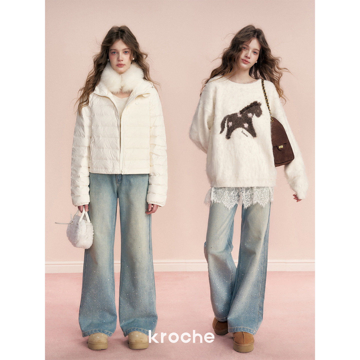 KROCHE デニム ワイド ストレート デニムパンツ KN2023