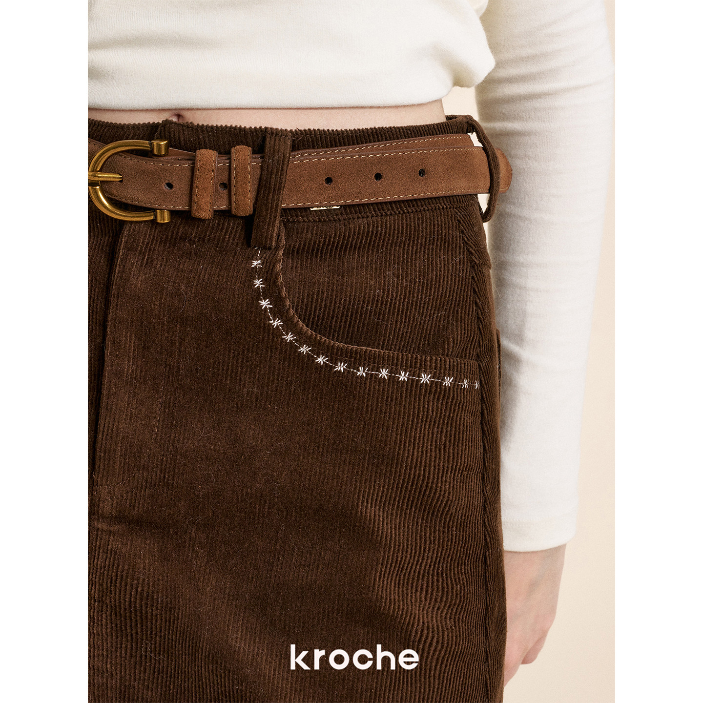 KROCHE 刺繍 配色 ハイウエスト スカート KDC9035