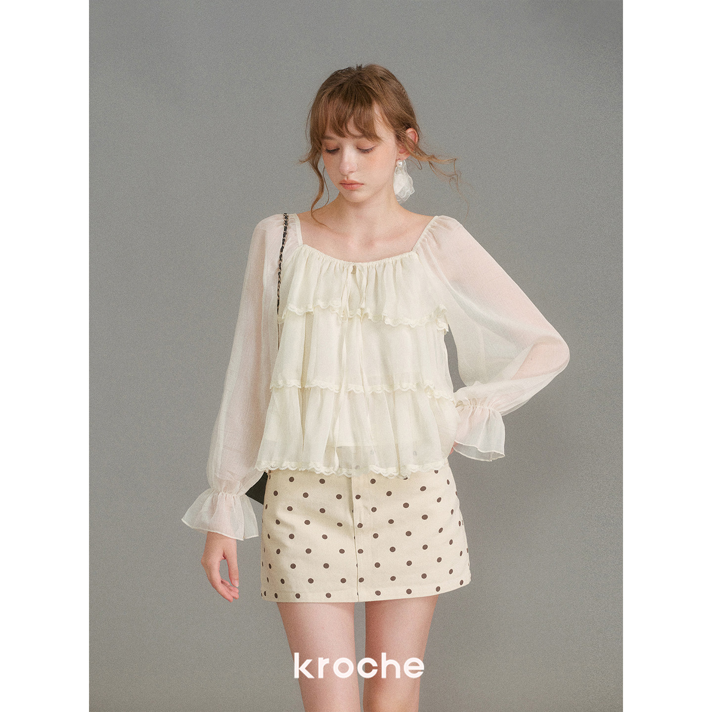 KROCHE ドット 配色 デニム スカート KDC3081