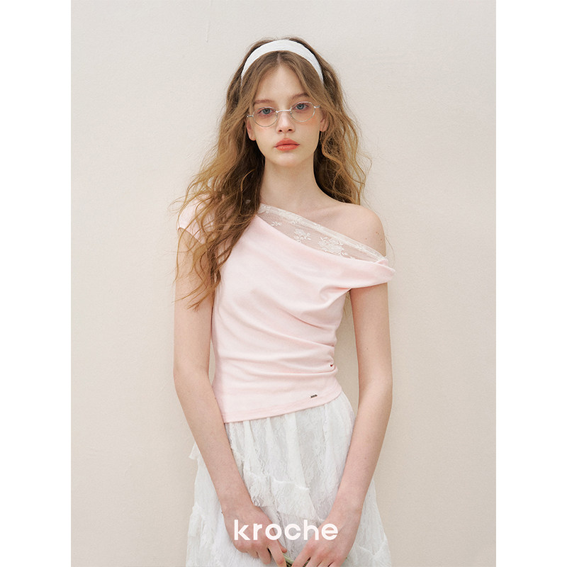 KROCHE レース アシンメトリー 半袖 Tシャツ KB5165