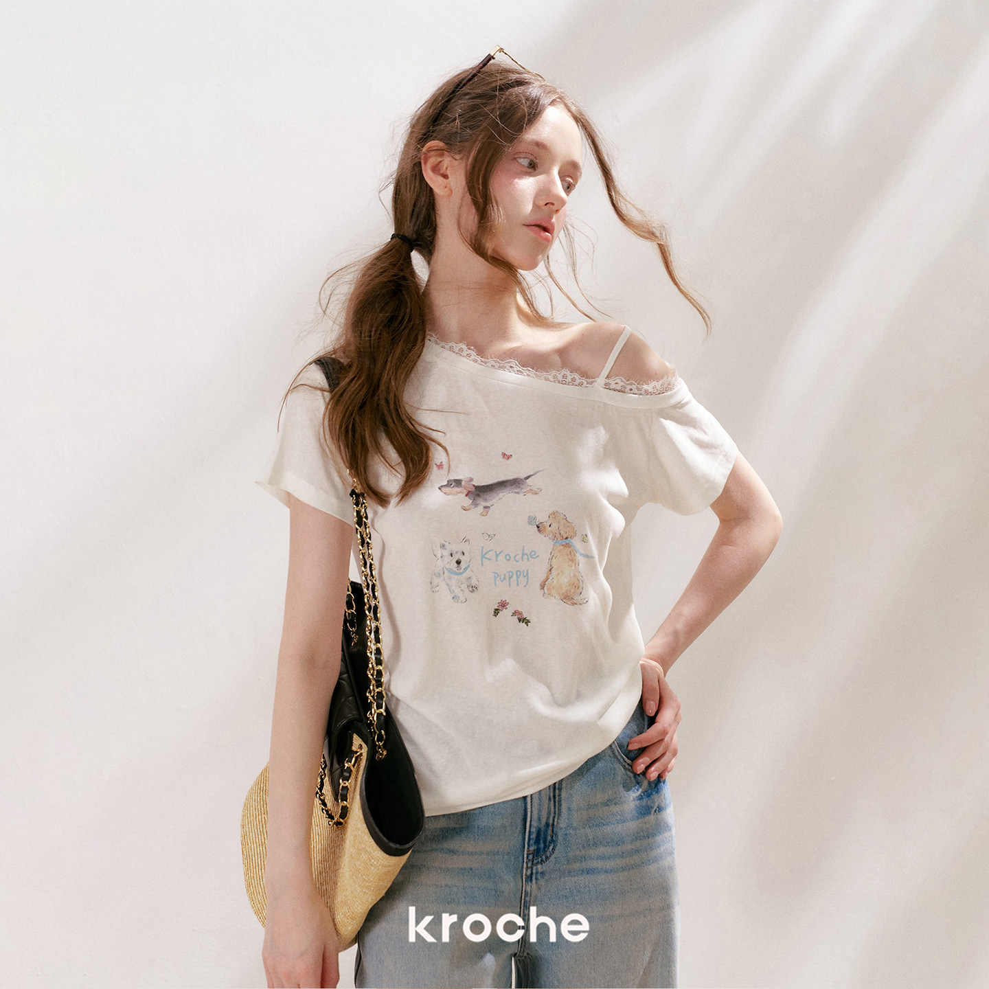 KROCHE プリント デニム Tシャツ KEC4069