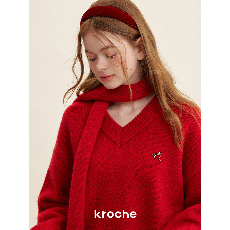 KROCHE リボン Vネック ニット KB4613