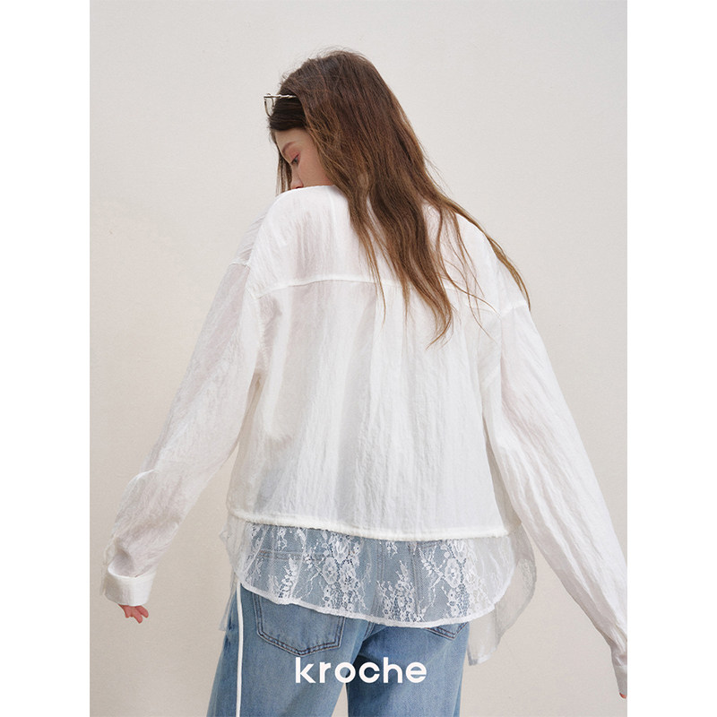 KROCHE レース 重ね着風 長袖 シャツ・ブラウス KB5134