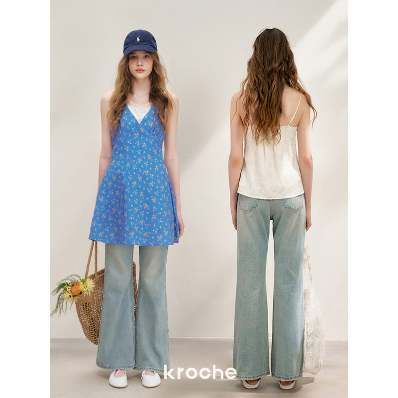 KROCHE レース デニム ハイウエスト デニムパンツ KN2003
