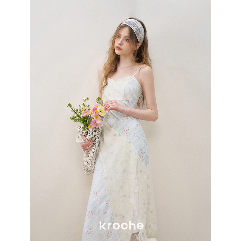 KROCHE レース Vネック フラワー ワンピース KR9001