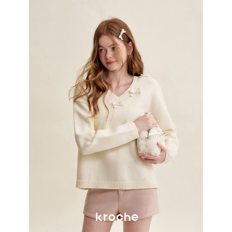 KROCHE リボン Vネック ニット KB5054