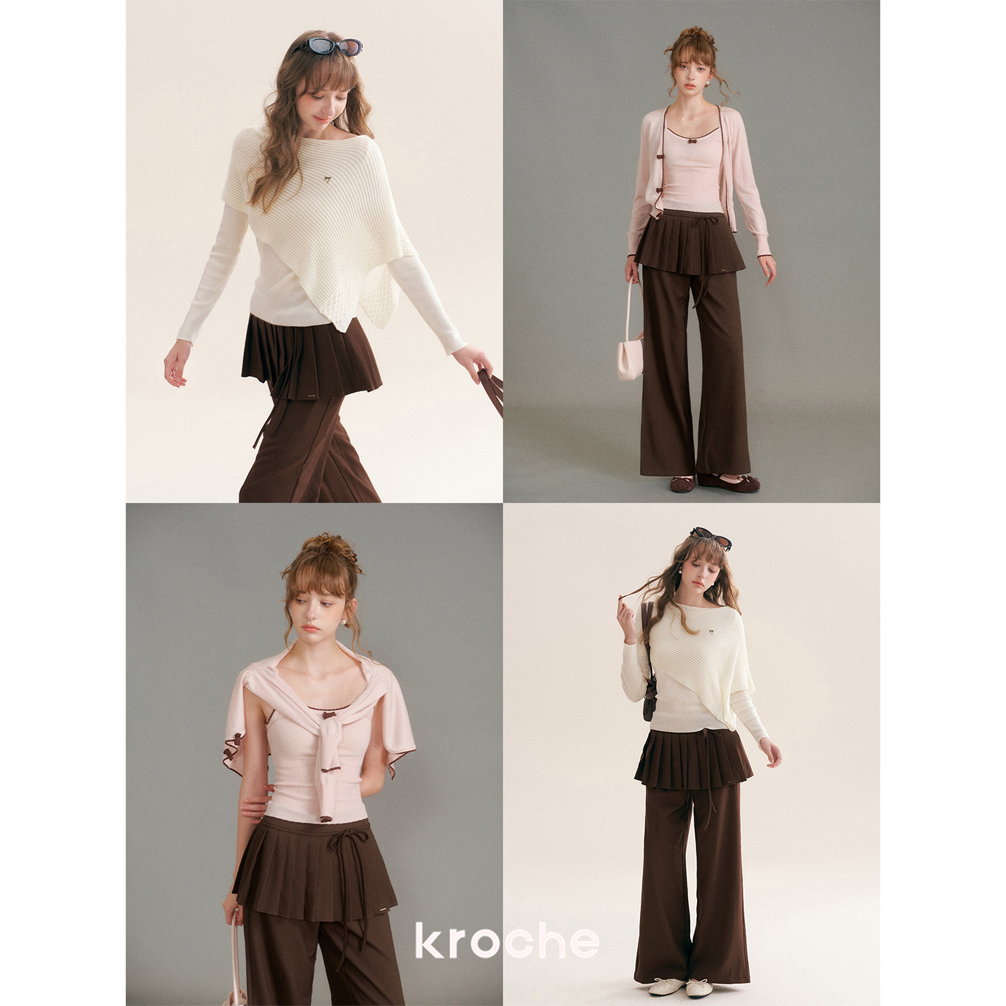 KROCHE プリーツ ワイド ストレート 重ね着風 パンツ KL3064
