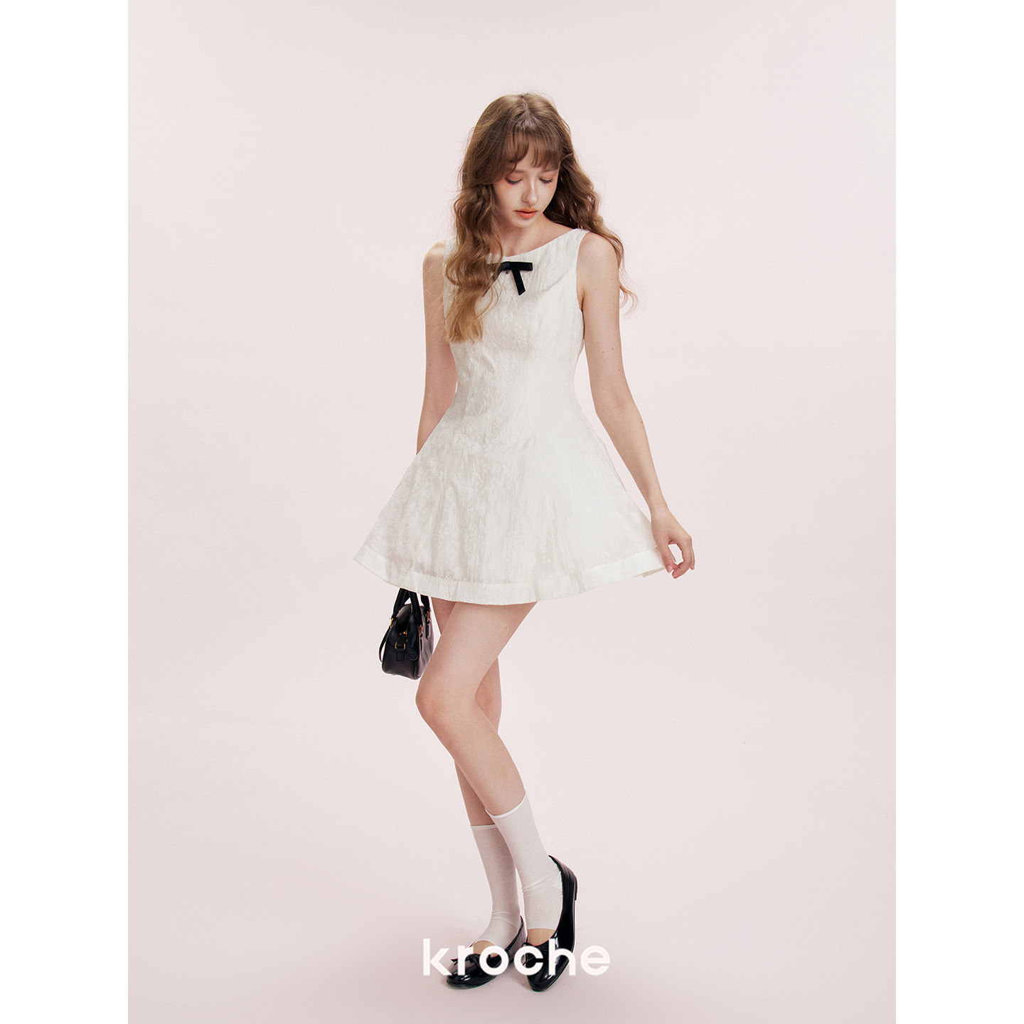 KROCHE リボン プリント 配色 ワンピース KR4124
