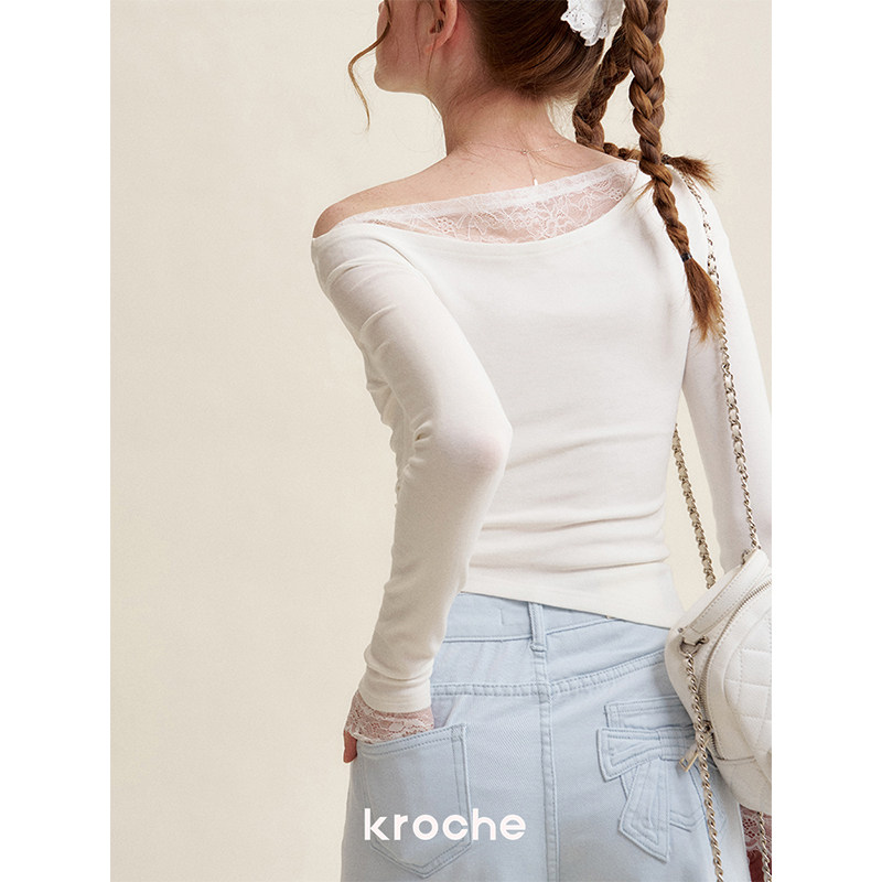 KROCHE レース アシンメトリー 長袖 Tシャツ KB5044