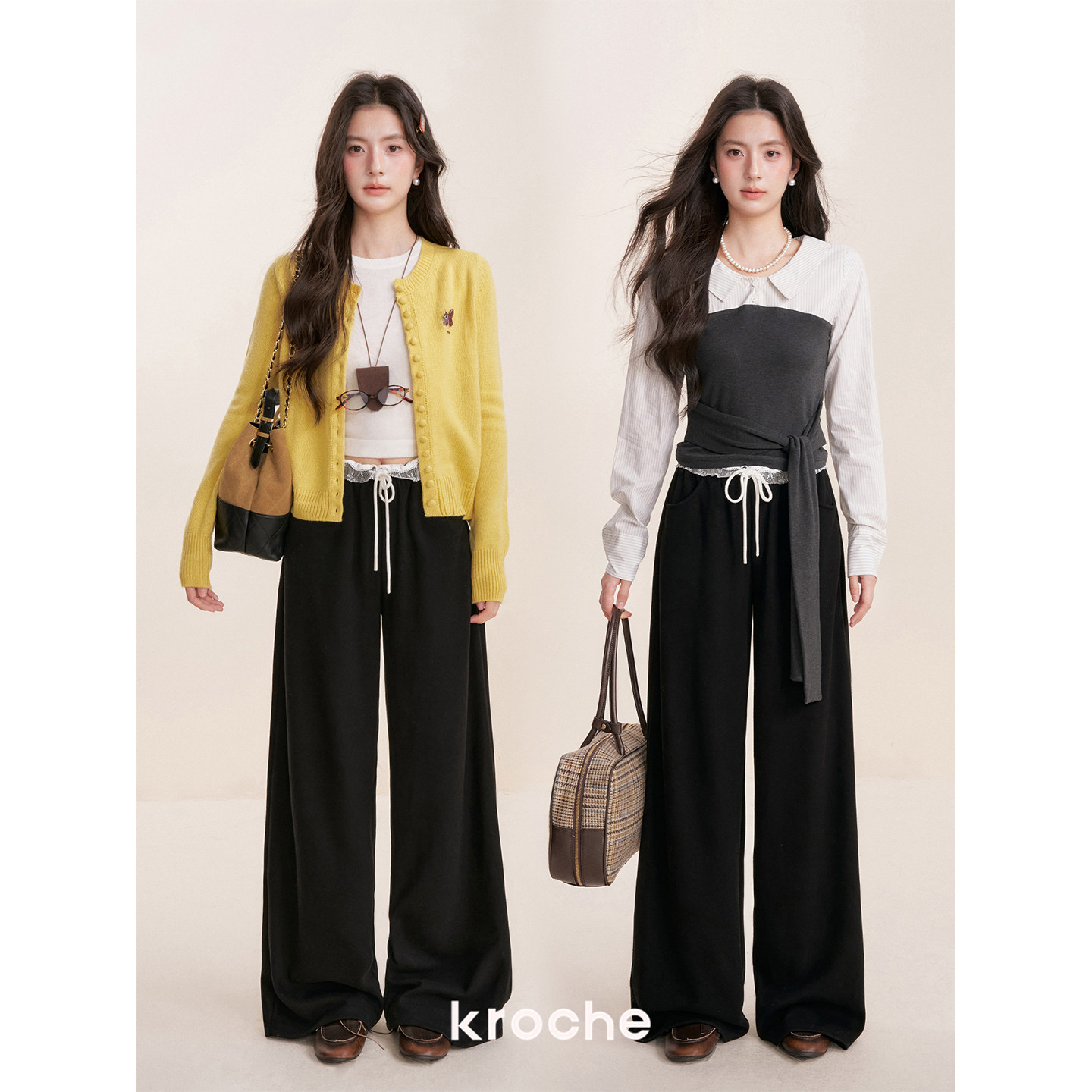 KROCHE レース 配色 ワイド パンツ KL5021