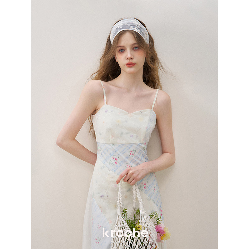 KROCHE レース Vネック フラワー ワンピース KR9001