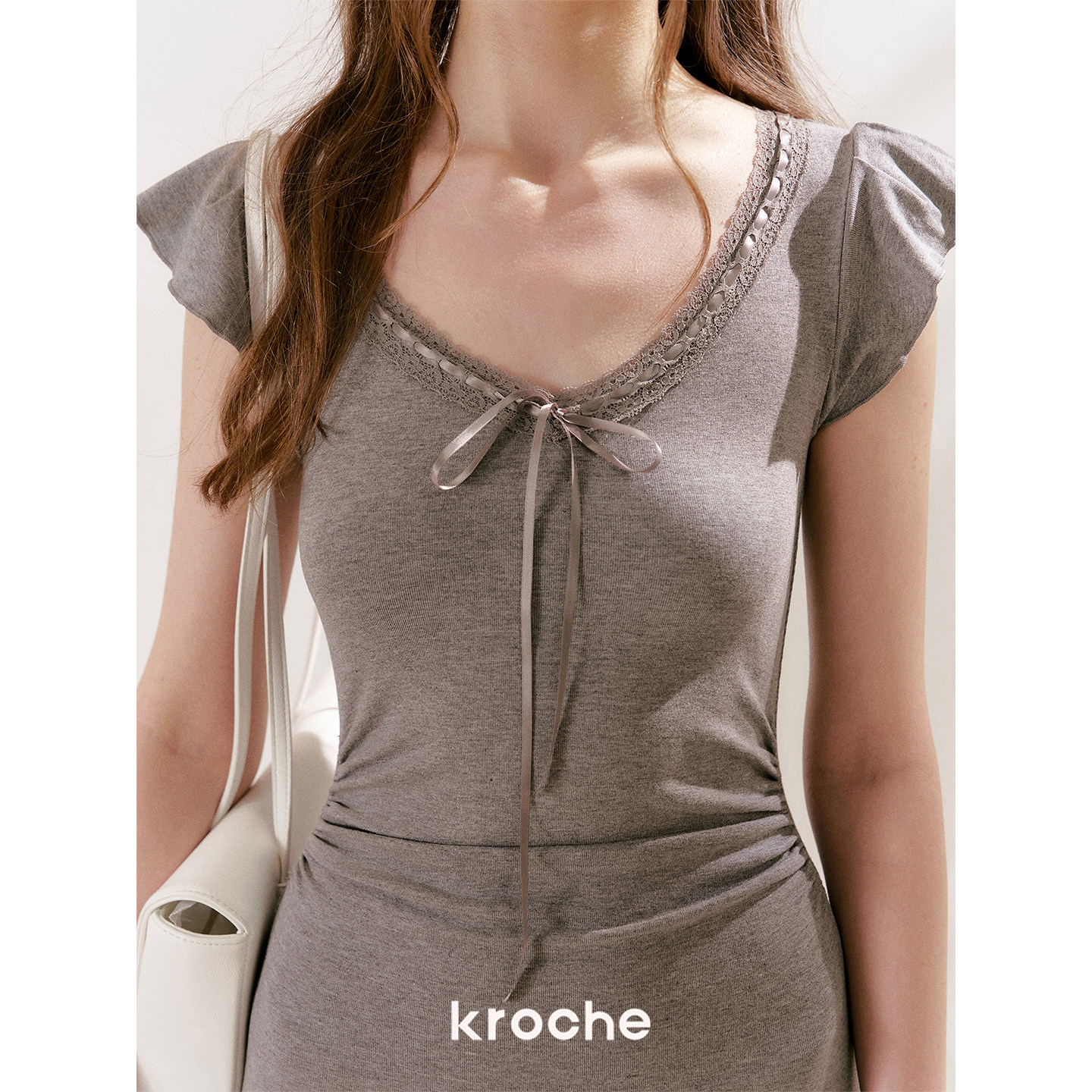 KROCHE リボン Vネック ワンピース KR7099