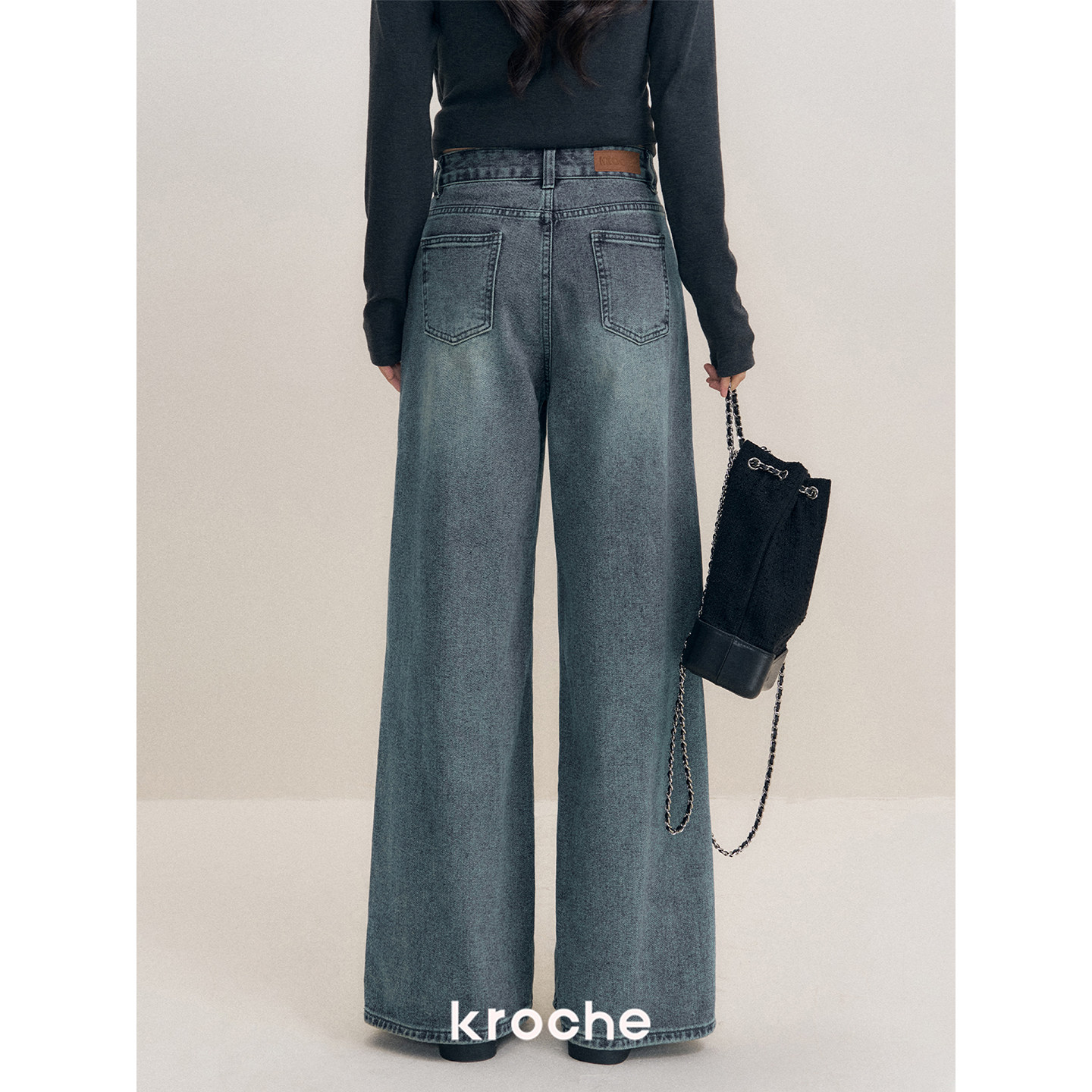 KROCHE 配色 デニム ワイド デニムパンツ KN2017