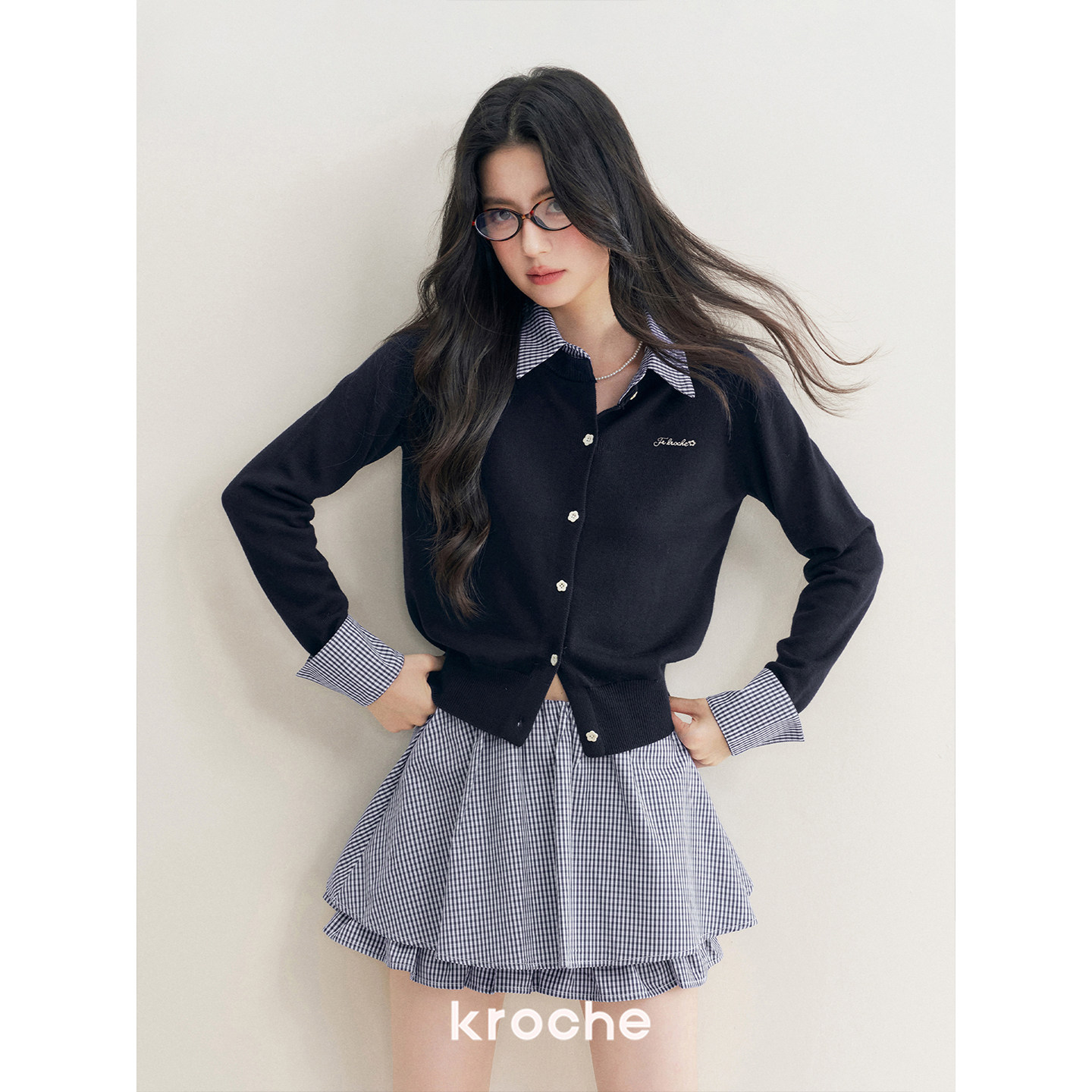 KROCHE チェック 重ね着風 ニット KP9026