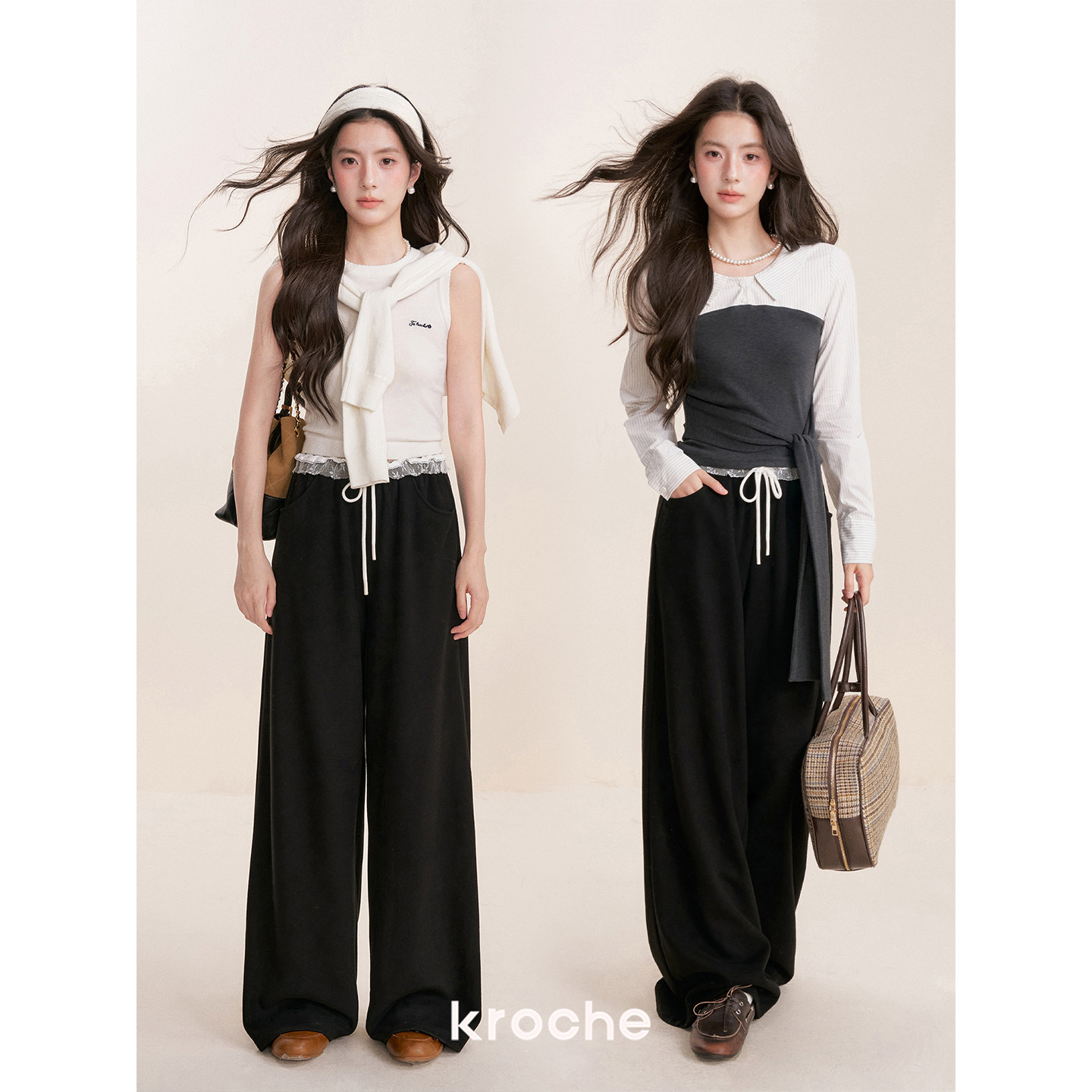 KROCHE レース 配色 ワイド パンツ KL5021