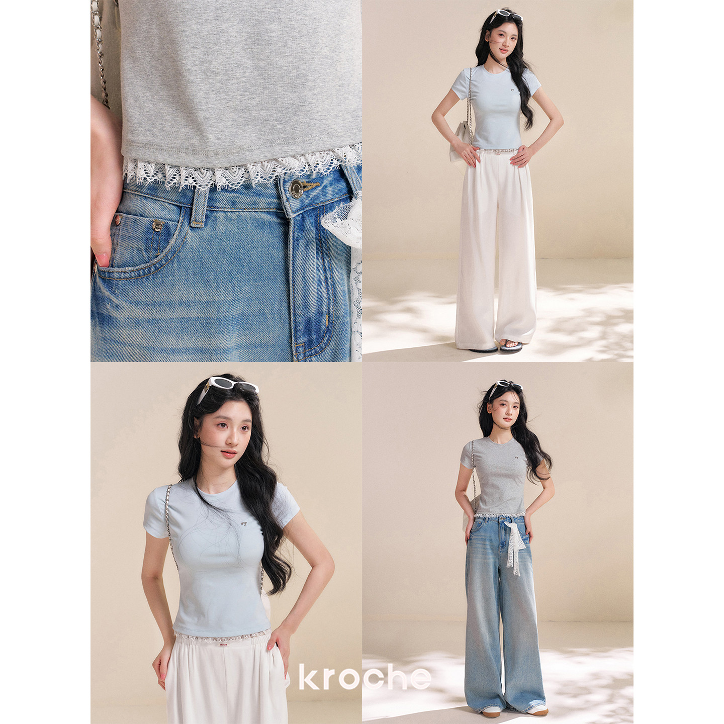 KROCHE レース 半袖 Tシャツ KEC8058