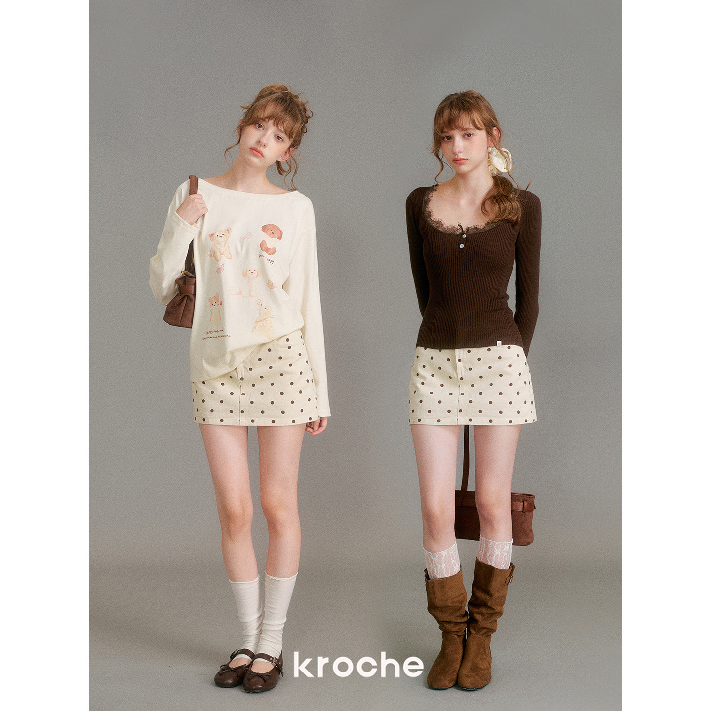 KROCHE ドット 配色 デニム スカート KDC3081