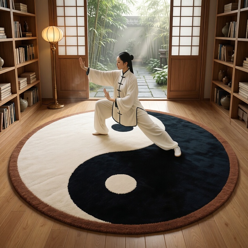 Tai Chi Bagua Pattern Floor Mat, Imitation Cashmere Non-Slip Carpet, Chinese Taoist Yoga Meditation Practice Mat, Yin Yang Fish Energy Mat Tai Chi Bagua Pattern Floor Mat, Imitation Cashmere Non-Slip Carpet, Chinese Taoist Yoga Meditation Practice Mat, Yin Yang Fish Energy Mat