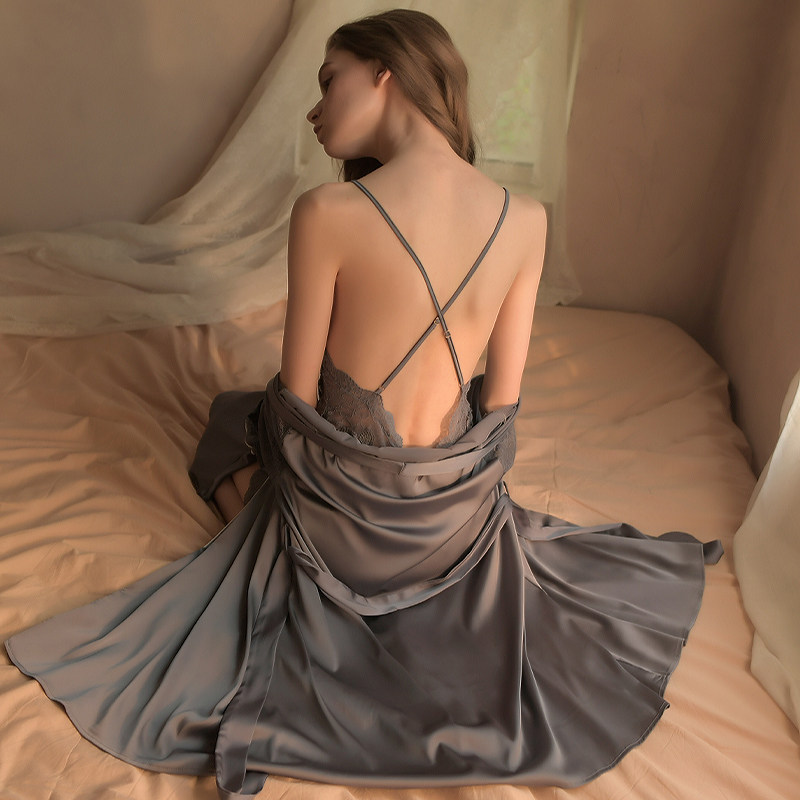 Sexy Pajamas Autumn Emotional Lingerie Sling Nightdress with Chest Pad Thin Homewear Two-piece Suit Lover Underwear