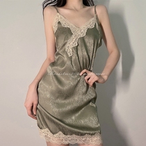 Sexy Sleeping Dress Woman Summer 2021 New Sleepwear Mood Ice Wire Extreme Temptation Lace Beauty Back Strap Pendant Strap Skirt