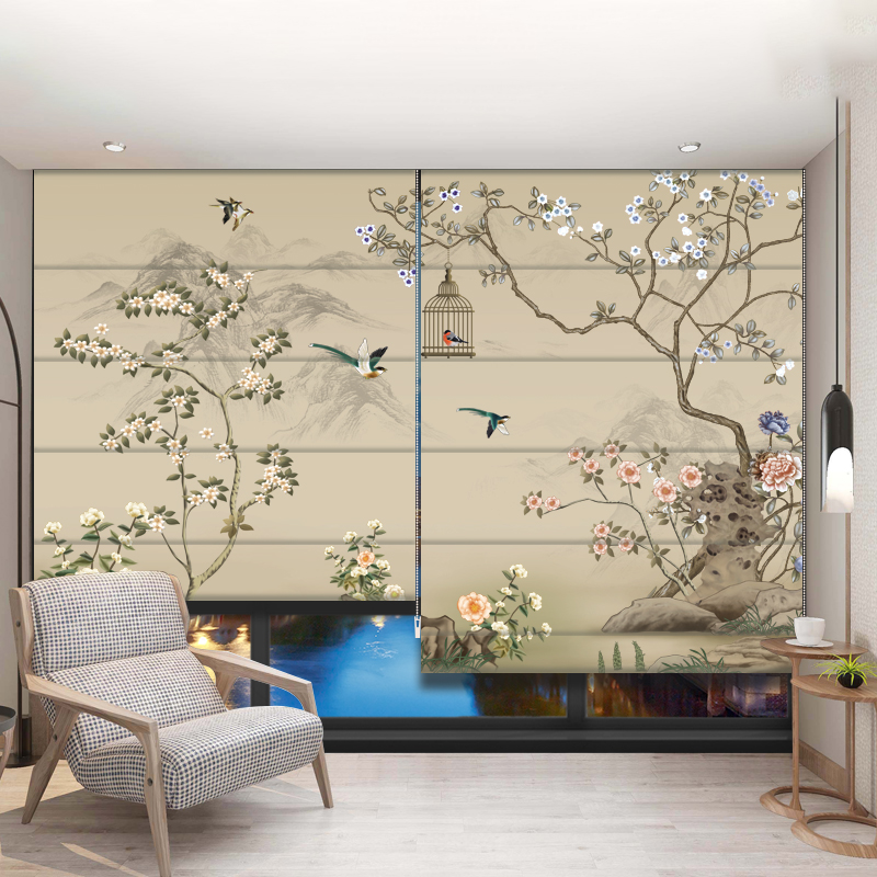 Chinese style Roman curtains roller shutters folding curtain book room Living room Bedroom full shading shading and heat insulation electric intelligent customisation