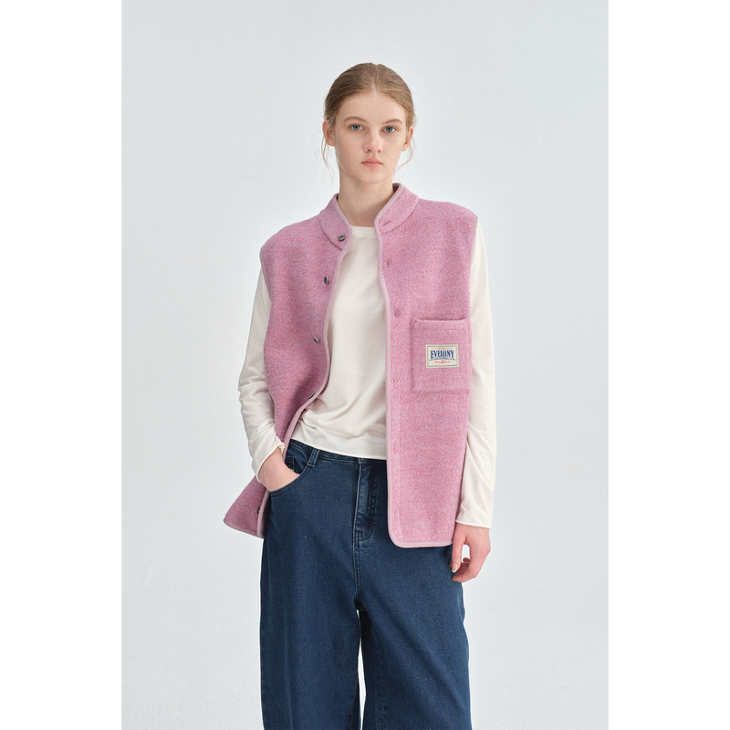 Eveiiiny Wool Warm and Soft Autumn and Winter Retro Small Stand-Up Collar Versatile Vest